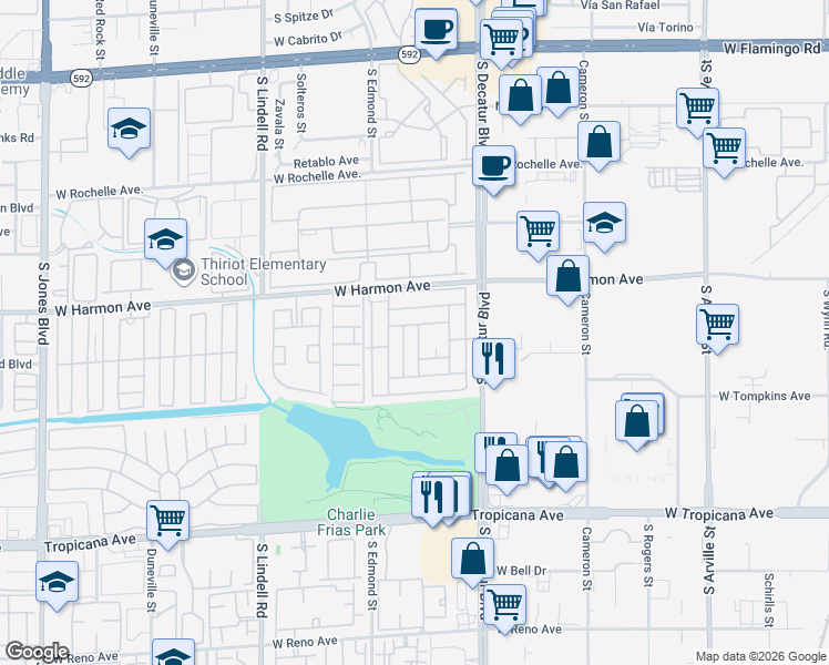 map of restaurants, bars, coffee shops, grocery stores, and more near 4583 West Royal Club Way in Las Vegas