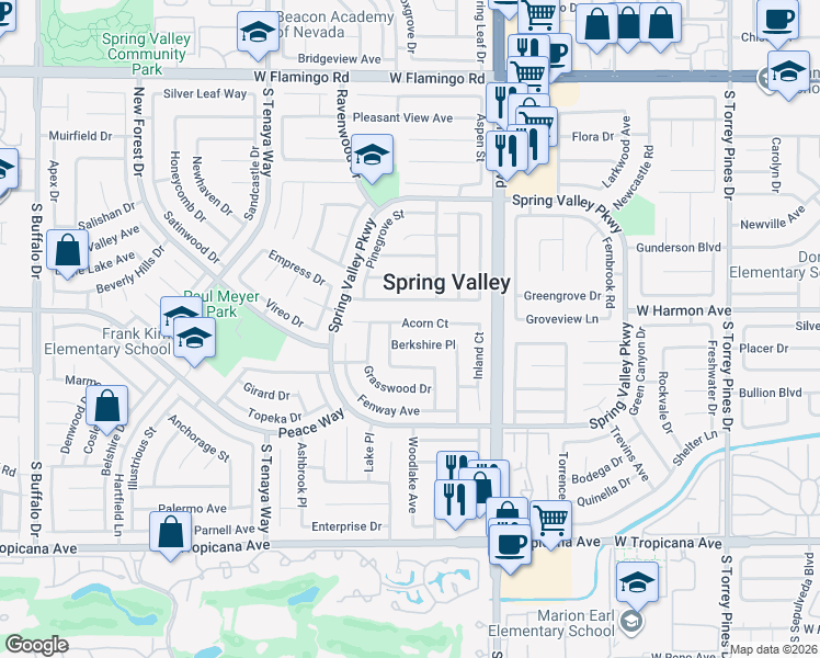 map of restaurants, bars, coffee shops, grocery stores, and more near 7073 Acorn Ct in Las Vegas