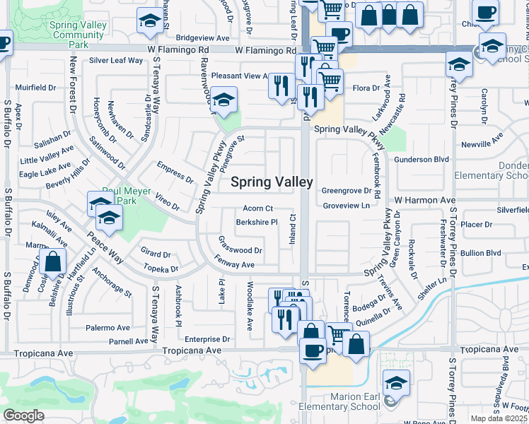 map of restaurants, bars, coffee shops, grocery stores, and more near 7007 Acorn Court in Las Vegas