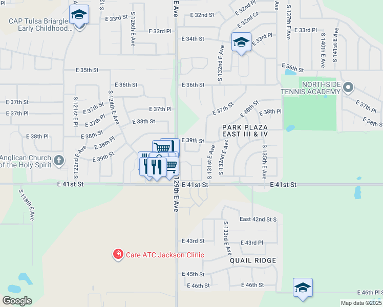 map of restaurants, bars, coffee shops, grocery stores, and more near 13022 South 130th East Avenue in Tulsa