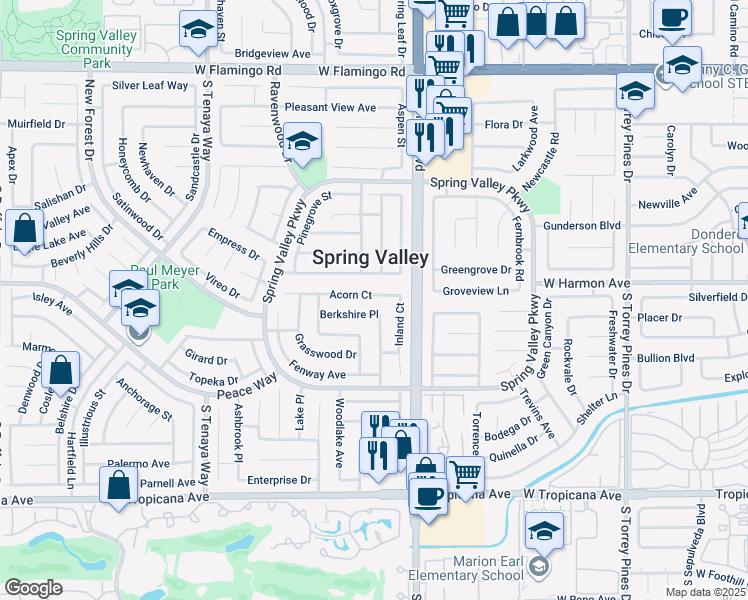 map of restaurants, bars, coffee shops, grocery stores, and more near 6997 Acorn Court in Las Vegas