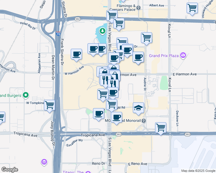 map of restaurants, bars, coffee shops, grocery stores, and more near 3750 South Las Vegas Boulevard in Las Vegas
