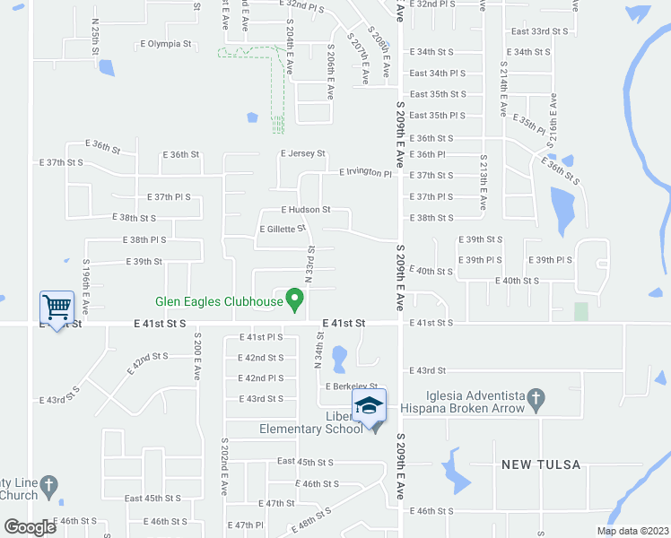 map of restaurants, bars, coffee shops, grocery stores, and more near 3523 East Fairmont Street in Broken Arrow