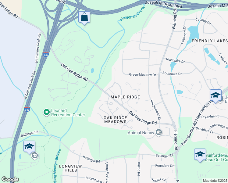 map of restaurants, bars, coffee shops, grocery stores, and more near 5206 Harrod Court in Greensboro