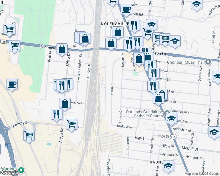 map of restaurants, bars, coffee shops, grocery stores, and more near 3011 Harlin Drive in Nashville