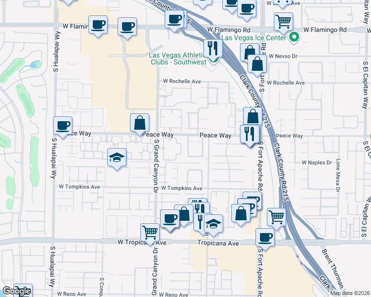 map of restaurants, bars, coffee shops, grocery stores, and more near 4547 Sparwood Drive in Las Vegas