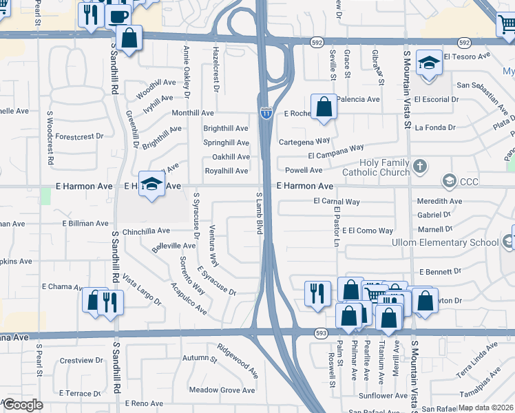 map of restaurants, bars, coffee shops, grocery stores, and more near 4185 Vancouver Avenue in Las Vegas