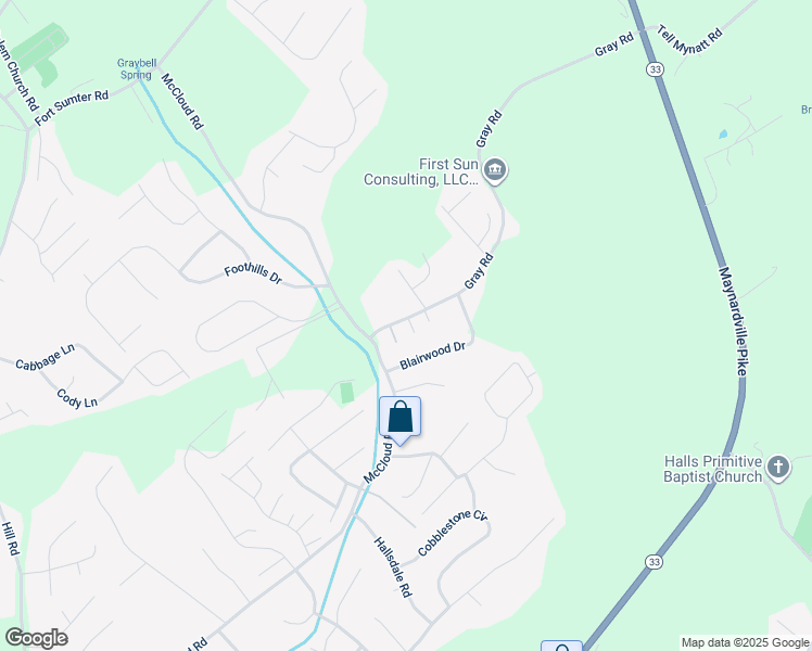 map of restaurants, bars, coffee shops, grocery stores, and more near 7918 Gray Heights Way in Knoxville