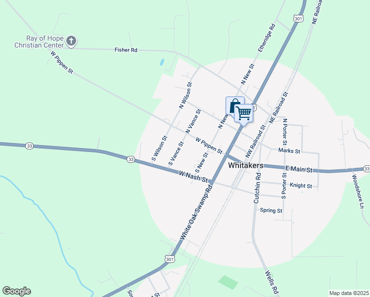 map of restaurants, bars, coffee shops, grocery stores, and more near 103 South Vance Street in Whitakers