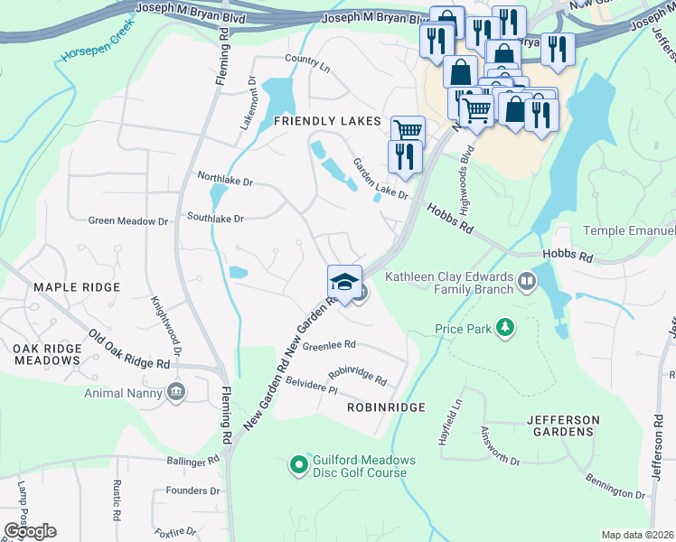 map of restaurants, bars, coffee shops, grocery stores, and more near 5501 7 Gates Drive in Greensboro