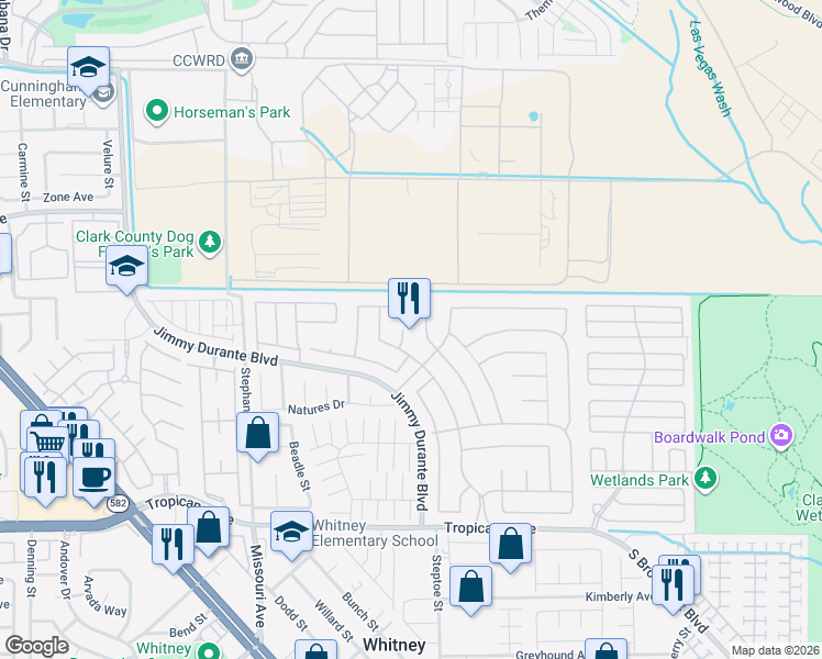 map of restaurants, bars, coffee shops, grocery stores, and more near 4560 Dehesa Court in Las Vegas