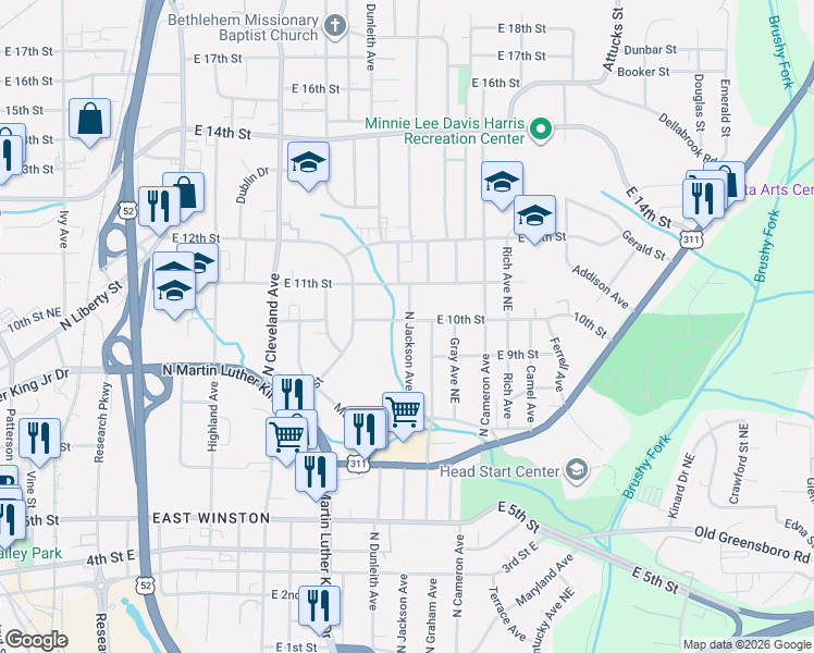 map of restaurants, bars, coffee shops, grocery stores, and more near 920 North Jackson Avenue in Winston-Salem