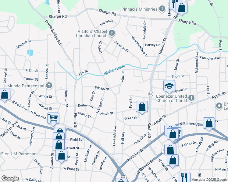 map of restaurants, bars, coffee shops, grocery stores, and more near 505 Lakeside Avenue in Burlington