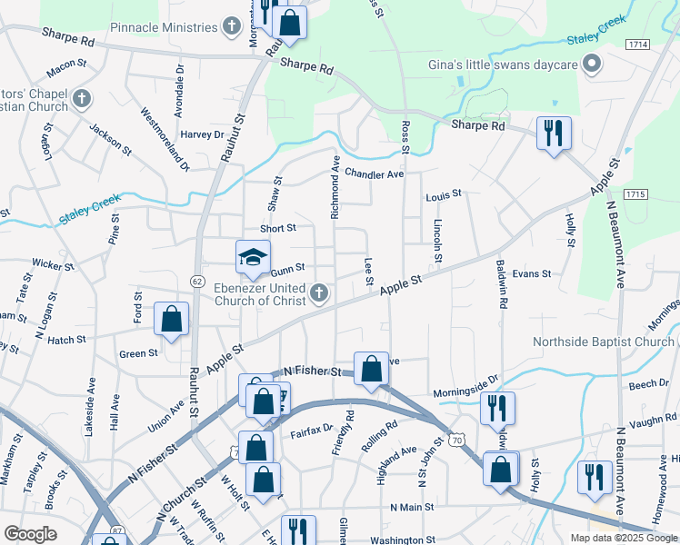 map of restaurants, bars, coffee shops, grocery stores, and more near 603 Richmond Avenue in Burlington