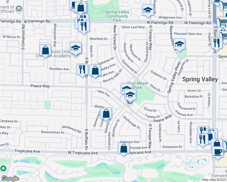 map of restaurants, bars, coffee shops, grocery stores, and more near 4556 Fabor Way in Las Vegas