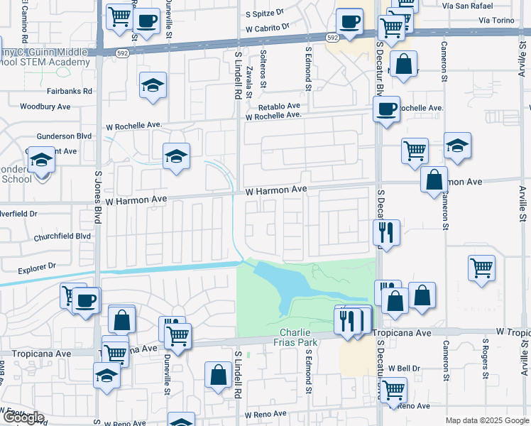 map of restaurants, bars, coffee shops, grocery stores, and more near 5415 West Harmon Avenue in Las Vegas
