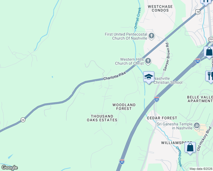 map of restaurants, bars, coffee shops, grocery stores, and more near 377 Forrest Valley Drive in Nashville