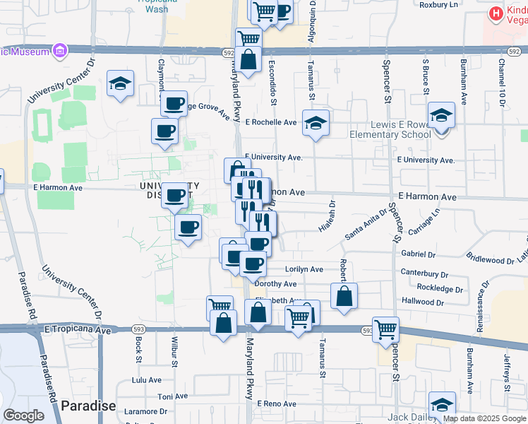 map of restaurants, bars, coffee shops, grocery stores, and more near 1363 Living Desert Drive in Las Vegas