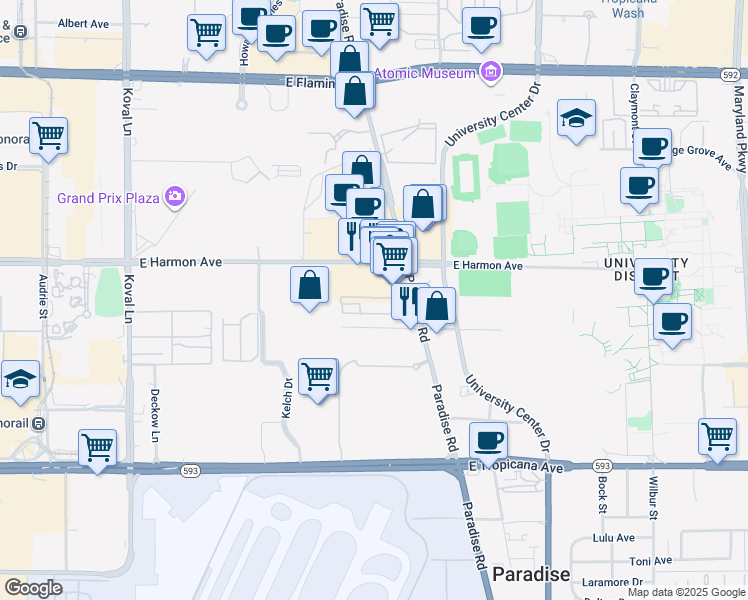 map of restaurants, bars, coffee shops, grocery stores, and more near 458 East Naples Drive in Las Vegas