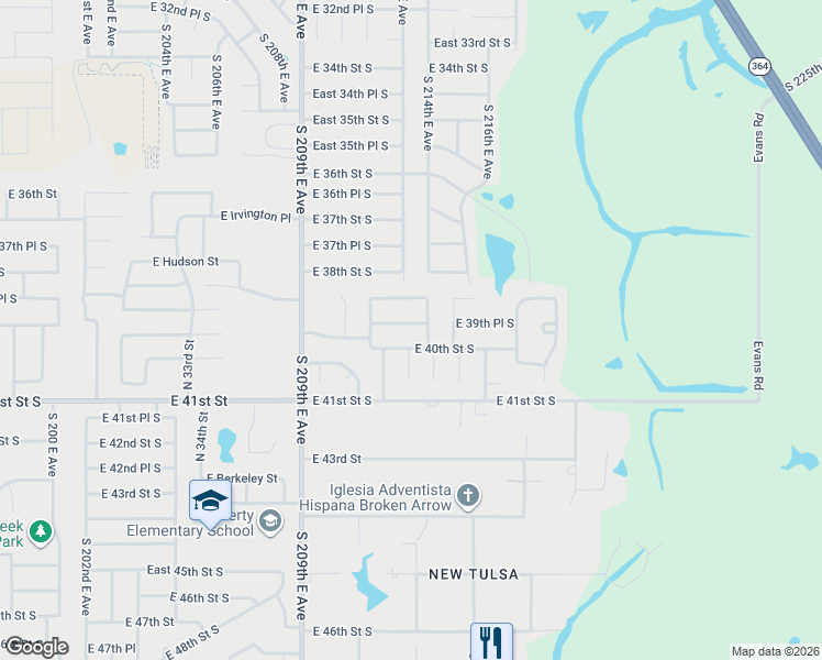 map of restaurants, bars, coffee shops, grocery stores, and more near 3983 South 213th East Avenue in Broken Arrow