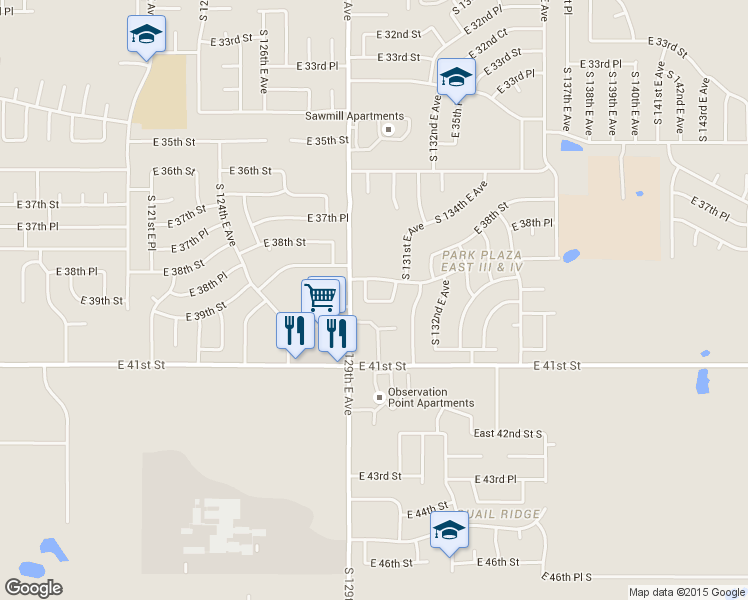 map of restaurants, bars, coffee shops, grocery stores, and more near 13022 South 130th East Avenue in Tulsa