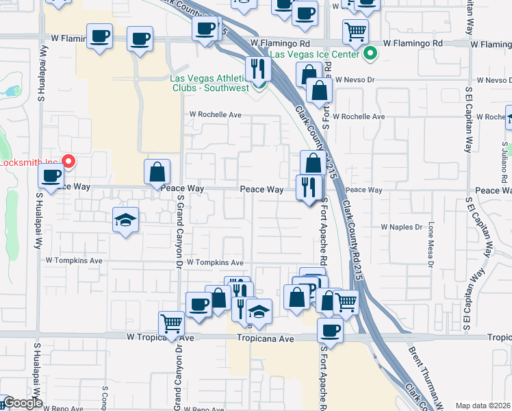 map of restaurants, bars, coffee shops, grocery stores, and more near 9593 Los Cotos Court in Las Vegas