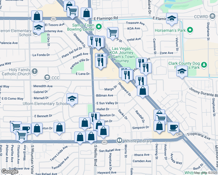 map of restaurants, bars, coffee shops, grocery stores, and more near 5108 Margo Drive in Las Vegas