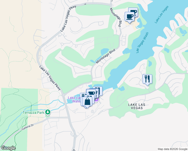 map of restaurants, bars, coffee shops, grocery stores, and more near 45 Garibaldi Way in Henderson
