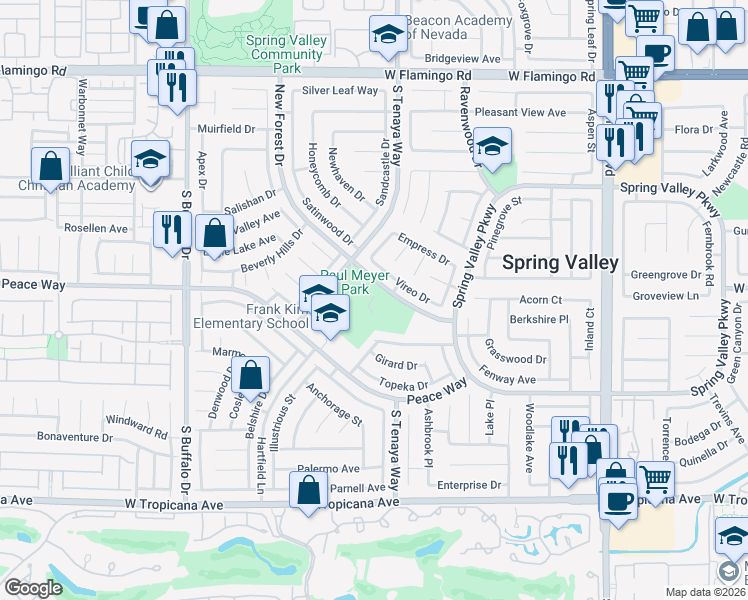 map of restaurants, bars, coffee shops, grocery stores, and more near 4525 New Forest Drive in Las Vegas