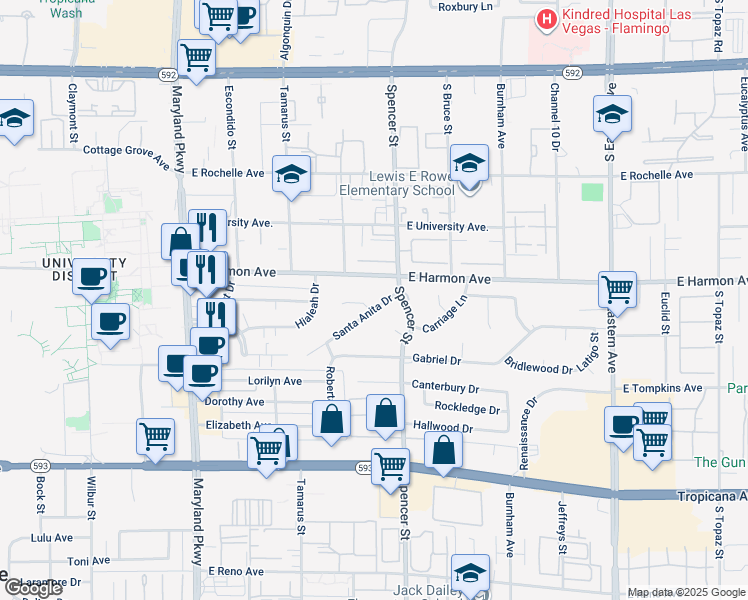map of restaurants, bars, coffee shops, grocery stores, and more near 1736 Santa Anita Drive in Las Vegas