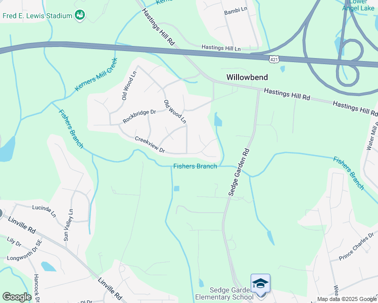 map of restaurants, bars, coffee shops, grocery stores, and more near 495 Old Wood Lane in Kernersville