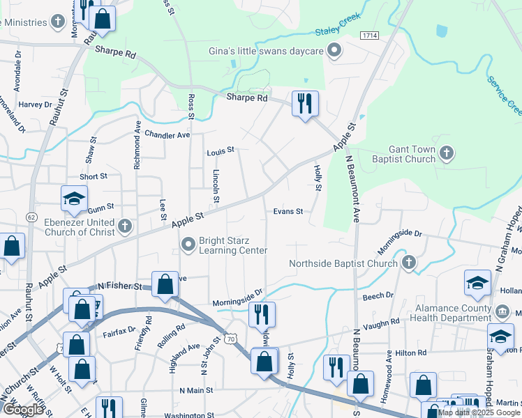 map of restaurants, bars, coffee shops, grocery stores, and more near 564 Baldwin Road in Burlington