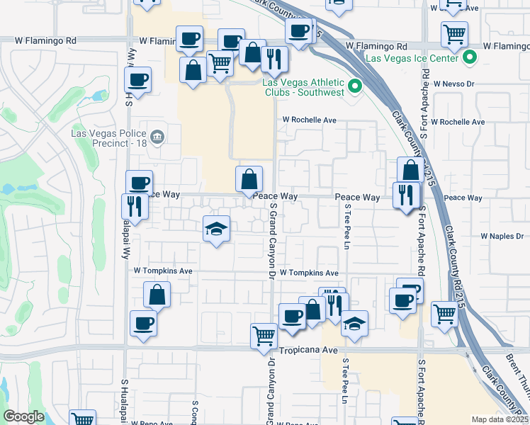 map of restaurants, bars, coffee shops, grocery stores, and more near 4550 South Grand Canyon Drive in Las Vegas