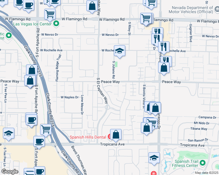 map of restaurants, bars, coffee shops, grocery stores, and more near 8931 Lansberry Court in Las Vegas
