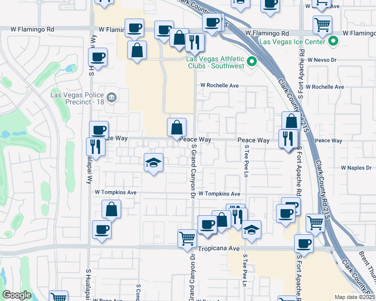 map of restaurants, bars, coffee shops, grocery stores, and more near 4550 South Grand Canyon Drive in Las Vegas
