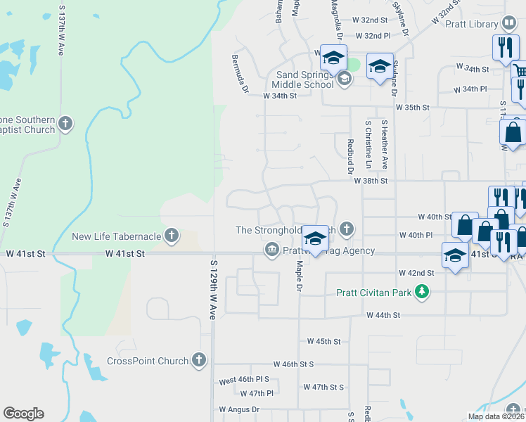 map of restaurants, bars, coffee shops, grocery stores, and more near 709 West 40th Street in Sand Springs