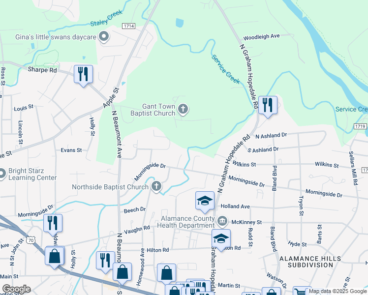 map of restaurants, bars, coffee shops, grocery stores, and more near 620 Oakdale Court in Burlington