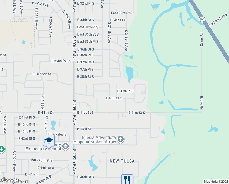 map of restaurants, bars, coffee shops, grocery stores, and more near 3983 South 213th East Avenue in Broken Arrow