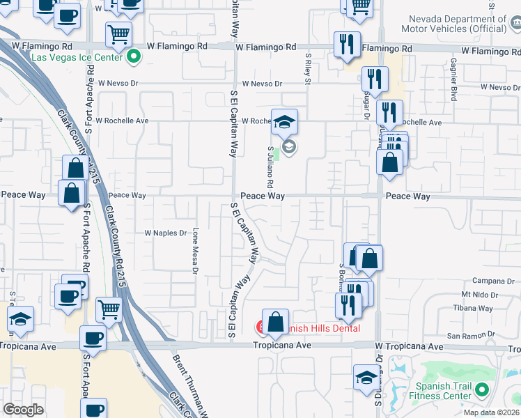 map of restaurants, bars, coffee shops, grocery stores, and more near 8931 Lansberry Court in Las Vegas