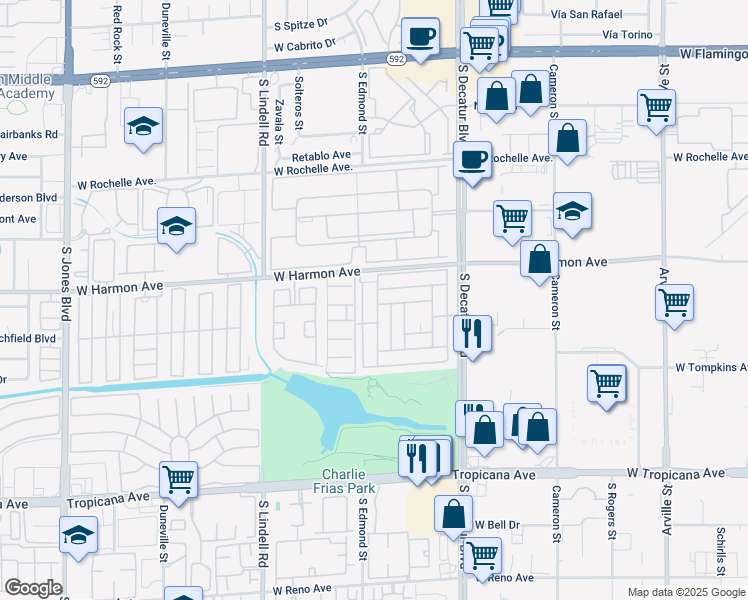 map of restaurants, bars, coffee shops, grocery stores, and more near 4557 Royal Ridge Boulevard in Las Vegas