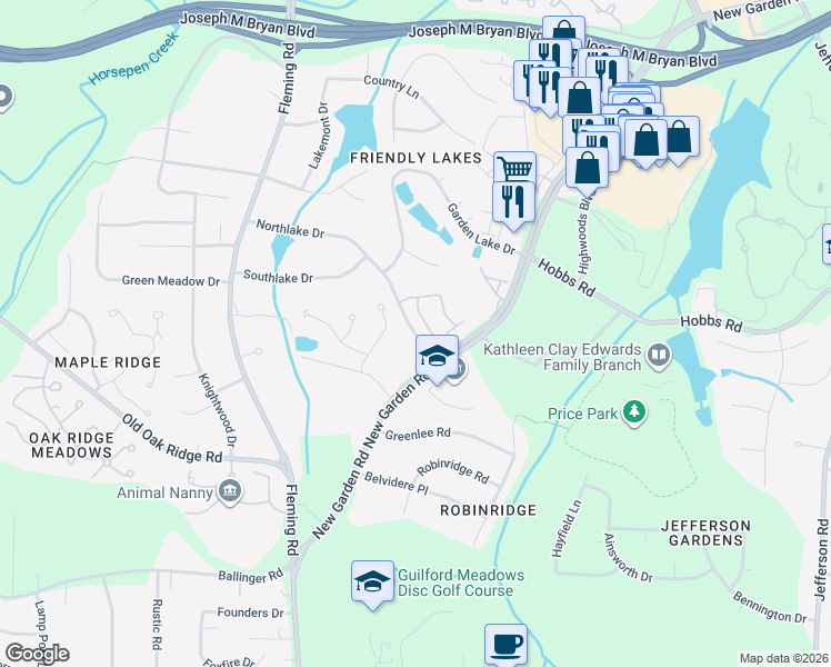 map of restaurants, bars, coffee shops, grocery stores, and more near 5501 7 Gates Drive in Greensboro