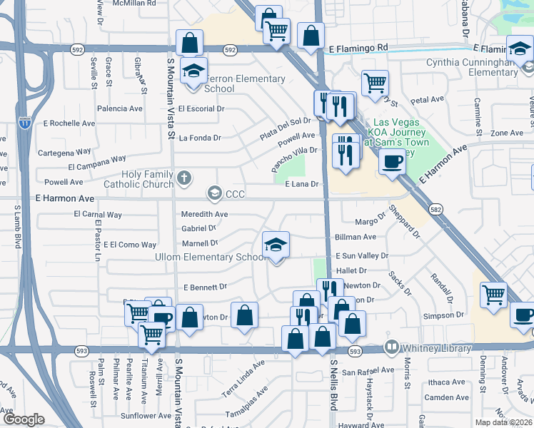 map of restaurants, bars, coffee shops, grocery stores, and more near 4850 Billman Avenue in Las Vegas