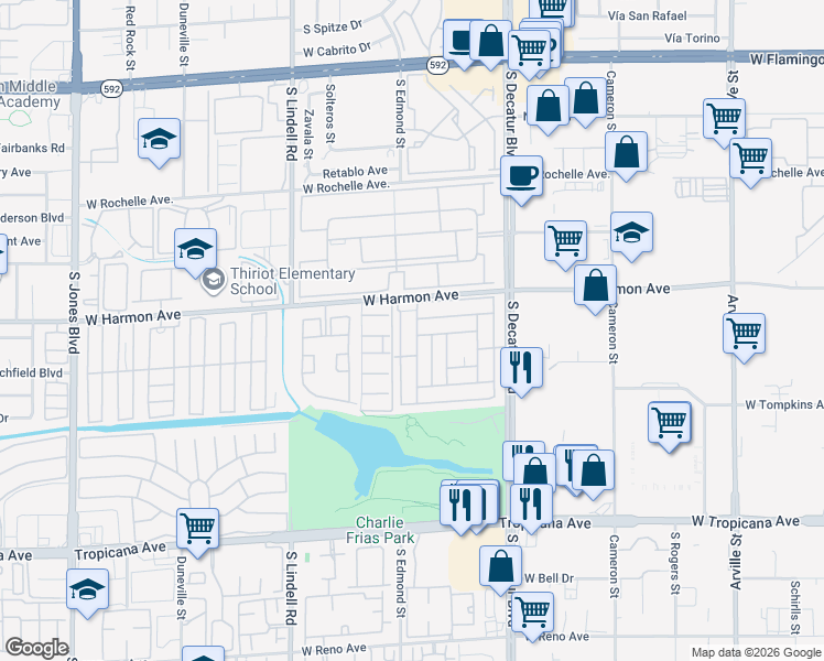 map of restaurants, bars, coffee shops, grocery stores, and more near 4578 Royal Ridge Avenue in Las Vegas