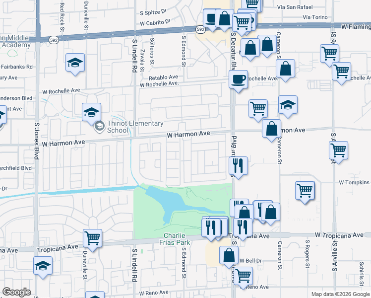 map of restaurants, bars, coffee shops, grocery stores, and more near 4578 Royal Ridge Avenue in Las Vegas