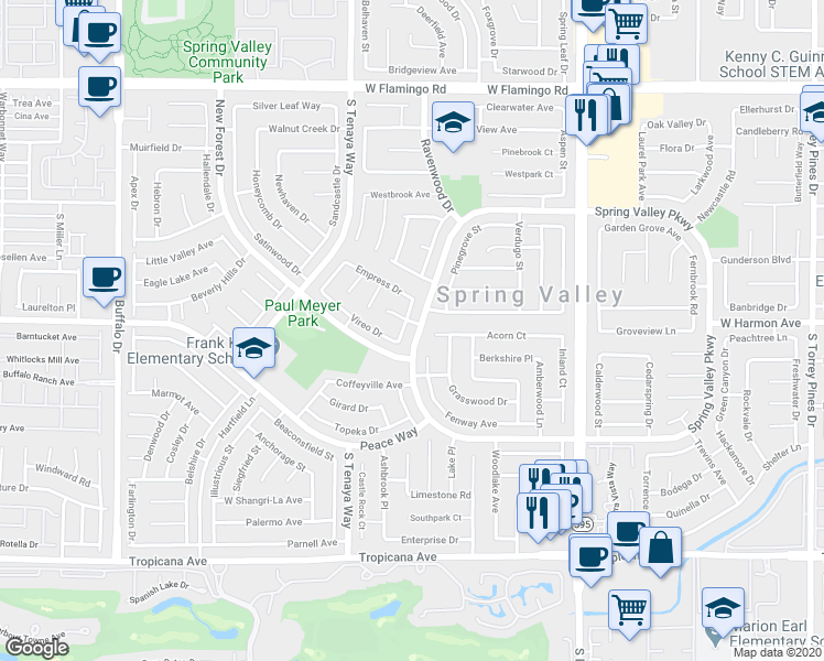 map of restaurants, bars, coffee shops, grocery stores, and more near 4532 Birdsong Way in Las Vegas