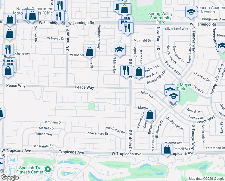 map of restaurants, bars, coffee shops, grocery stores, and more near 7851 Barntucket Avenue in Las Vegas