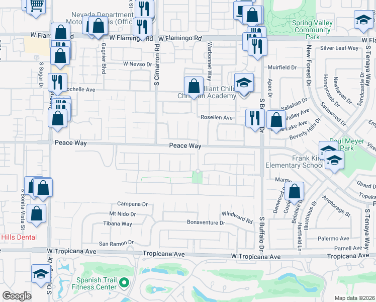 map of restaurants, bars, coffee shops, grocery stores, and more near 8081 Minots Ledge Avenue in Las Vegas