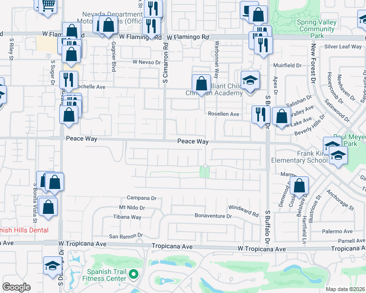 map of restaurants, bars, coffee shops, grocery stores, and more near 8161 Minots Ledge Avenue in Las Vegas