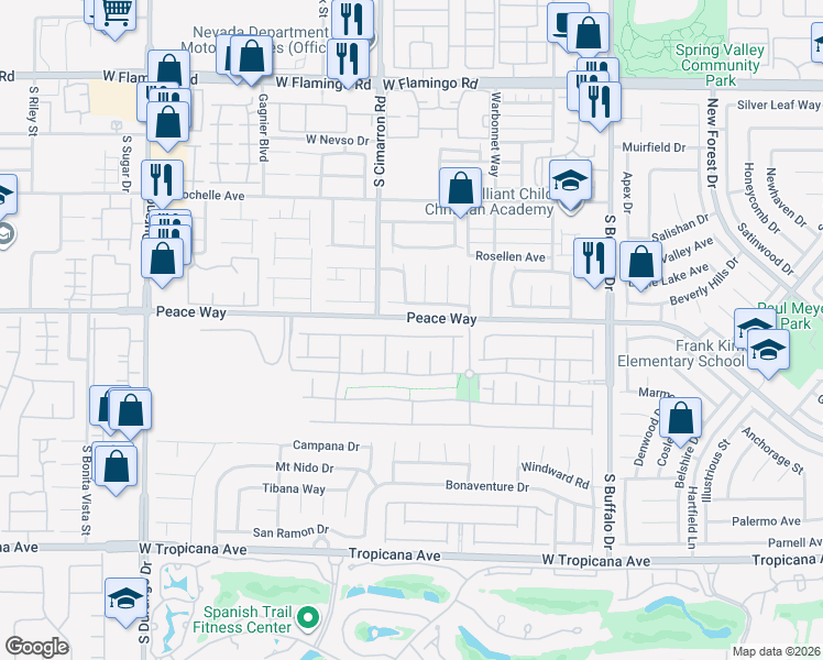map of restaurants, bars, coffee shops, grocery stores, and more near 8161 Minots Ledge Avenue in Las Vegas