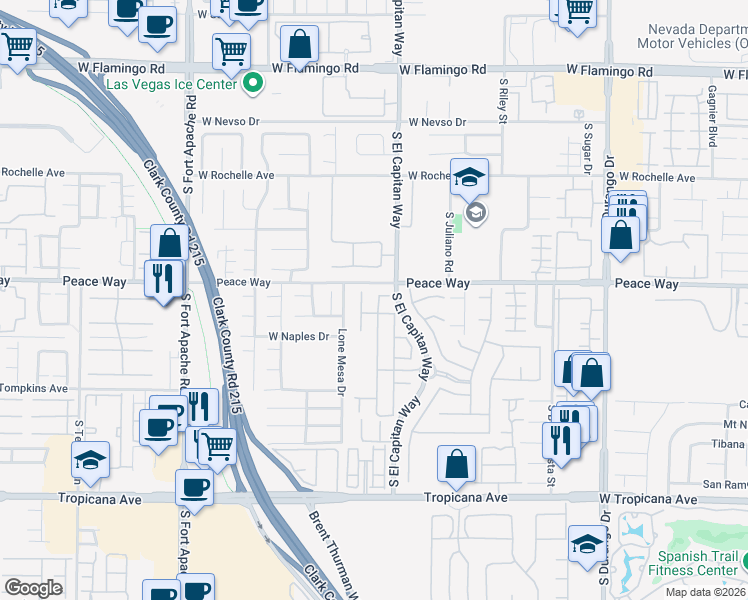 map of restaurants, bars, coffee shops, grocery stores, and more near 9020 Copenhagen Way in Las Vegas